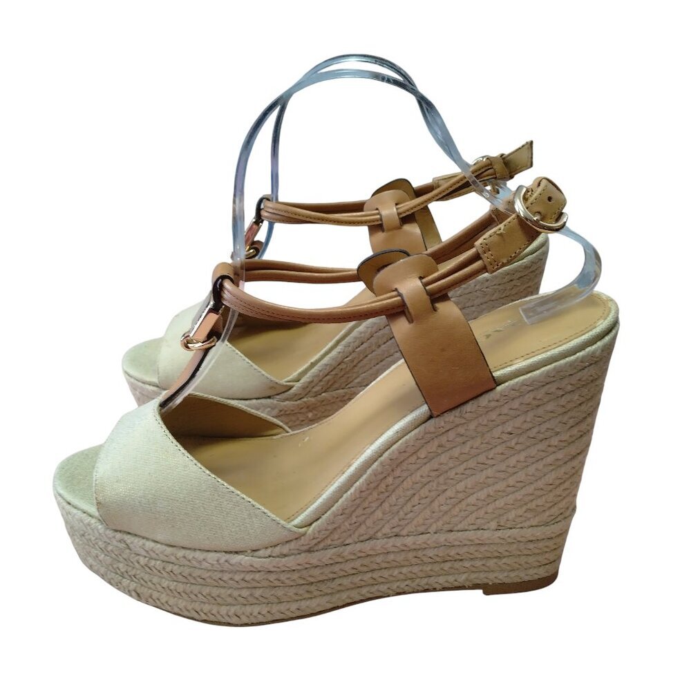 Coach Leah Wedge Platform Espadrille Size 10 Gold Metallic Open Toe Sandals